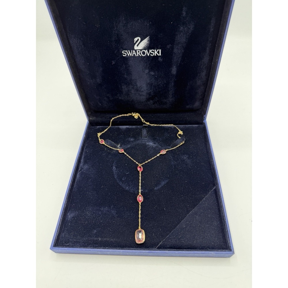 Swarovski Swan Women's Necklace Gold Plated Pink Bezel Crystals - DAMAGED BOX